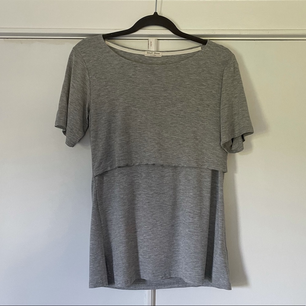 Medium, Smallshow nursing top in gray.